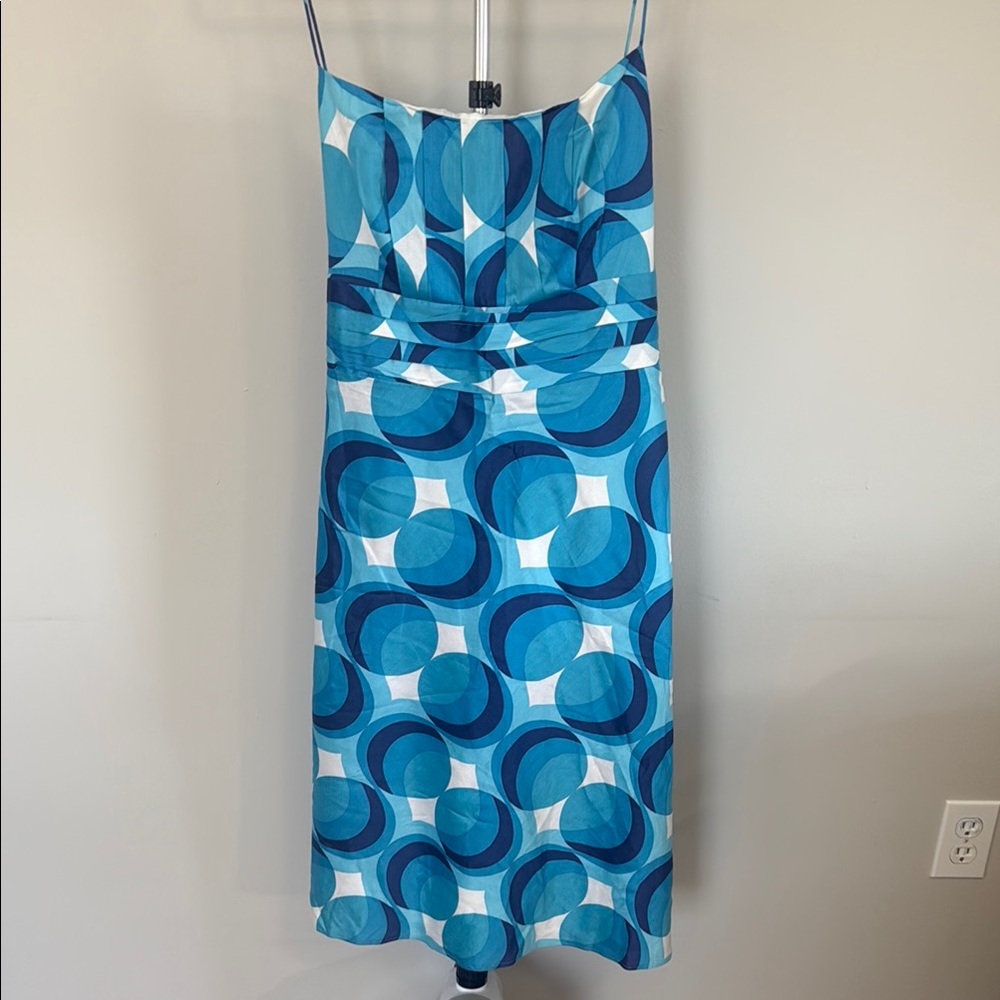 Ann Taylor Blue Geometric midi dress size 12. Gorgeous!